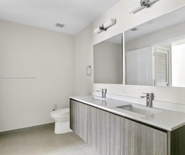 bathroom featuring tile patterned flooring, vanity, and toilet