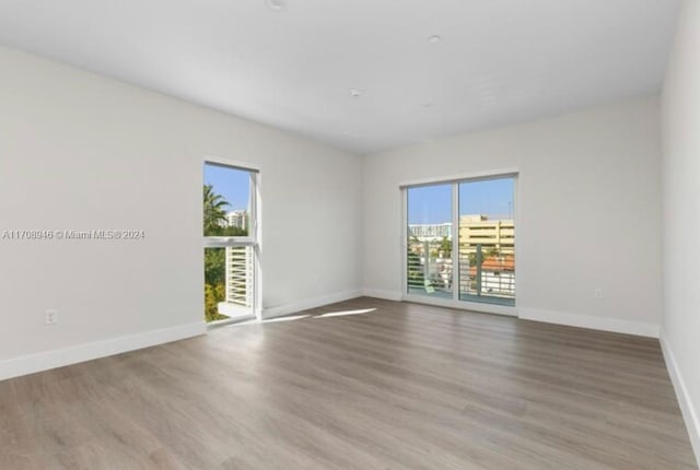 spare room with a wealth of natural light and hardwood / wood-style flooring