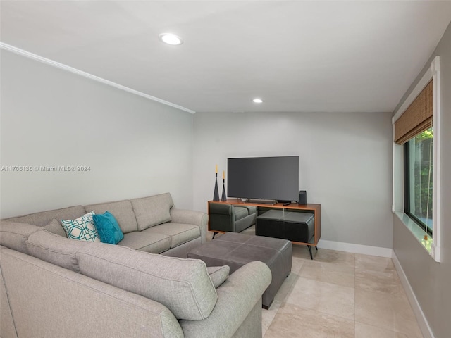 living room with light tile patterned floors