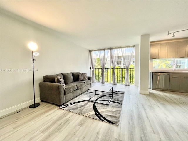 living room with light wood-type flooring