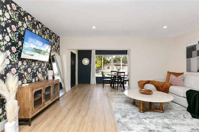 living room with light hardwood / wood-style floors