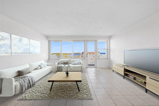 living room featuring light tile patterned flooring