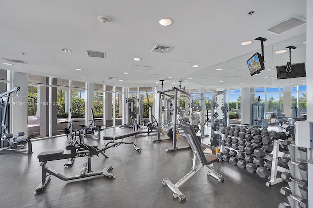 exercise room with a wall of windows