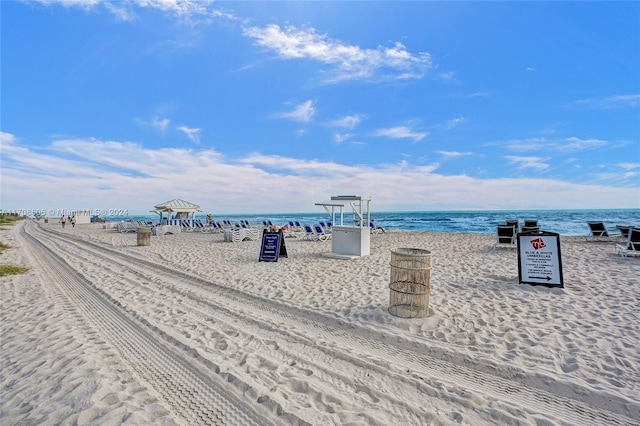 view of water feature with a view of the beach