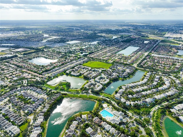 aerial view with a water view