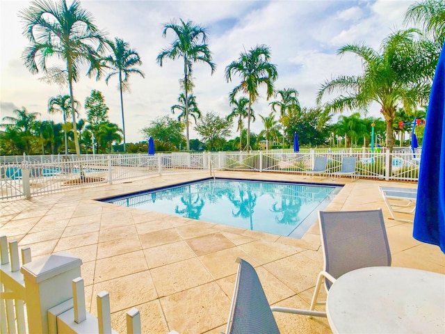 view of pool featuring a patio