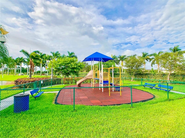 view of playground featuring a yard