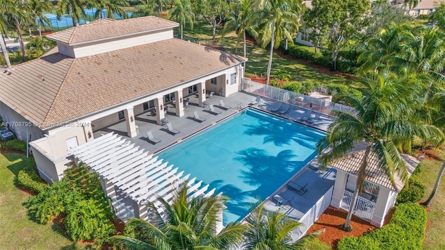 view of swimming pool with a patio