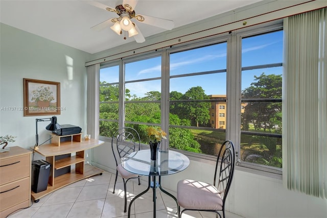 interior space with ceiling fan