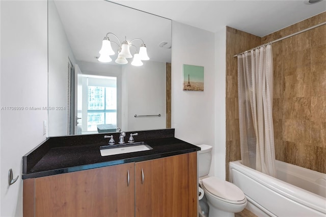 300 S Biscayne Blvd Unit T-2309, Miami, FL 33131 - full bathroom with shower / bathtub combination with curtain, vanity, and a chandelier