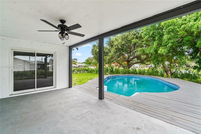 524 NW 7th Ct, Boynton Beach, FL 33426 - outdoor pool with a ceiling fan and a patio area