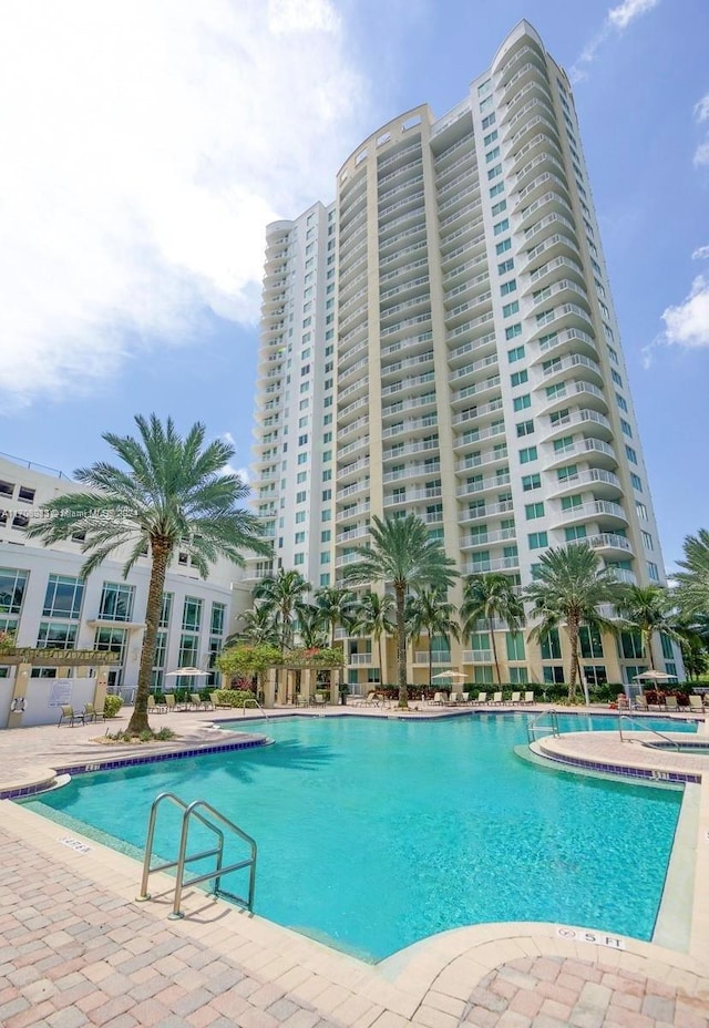 view of pool featuring a patio area