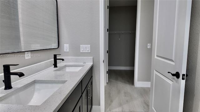 bathroom with hardwood / wood-style floors and vanity