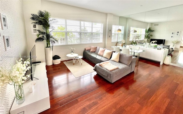 living room featuring dark hardwood / wood-style floors