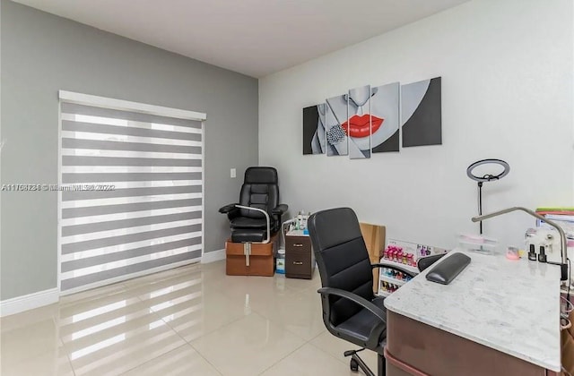 home office featuring light tile patterned floors