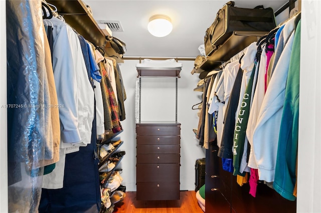 walk in closet with wood-type flooring