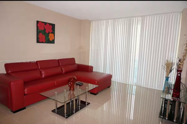 living room featuring tile patterned flooring