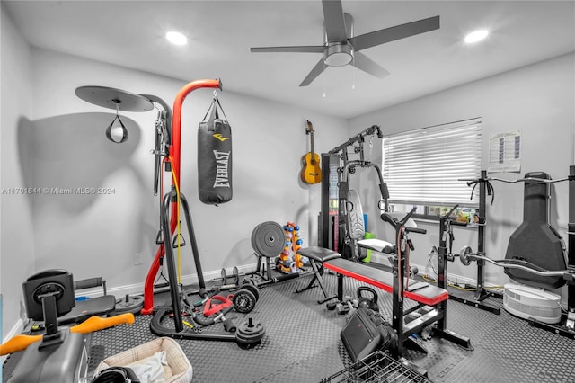 exercise area featuring ceiling fan