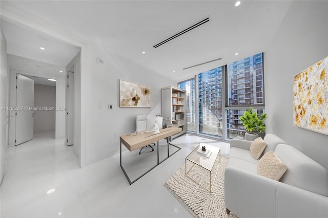 living room with a wall of windows