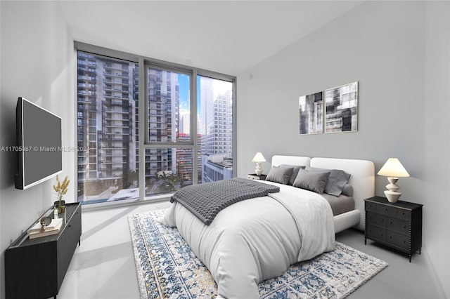 bedroom with floor to ceiling windows