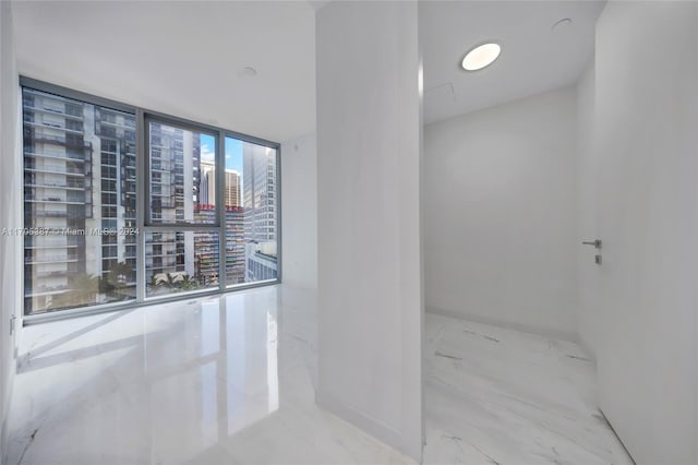 unfurnished room featuring a wall of windows