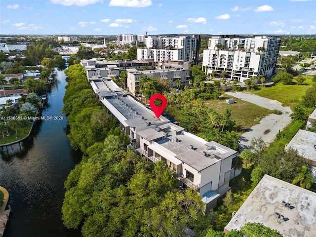 bird's eye view featuring a water view