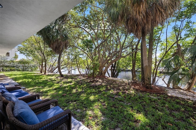 view of yard with a water view