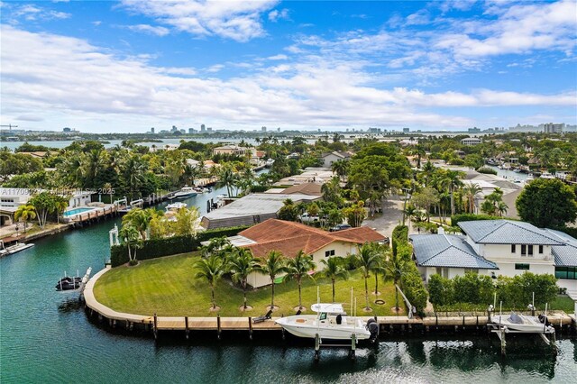 aerial view with a water view