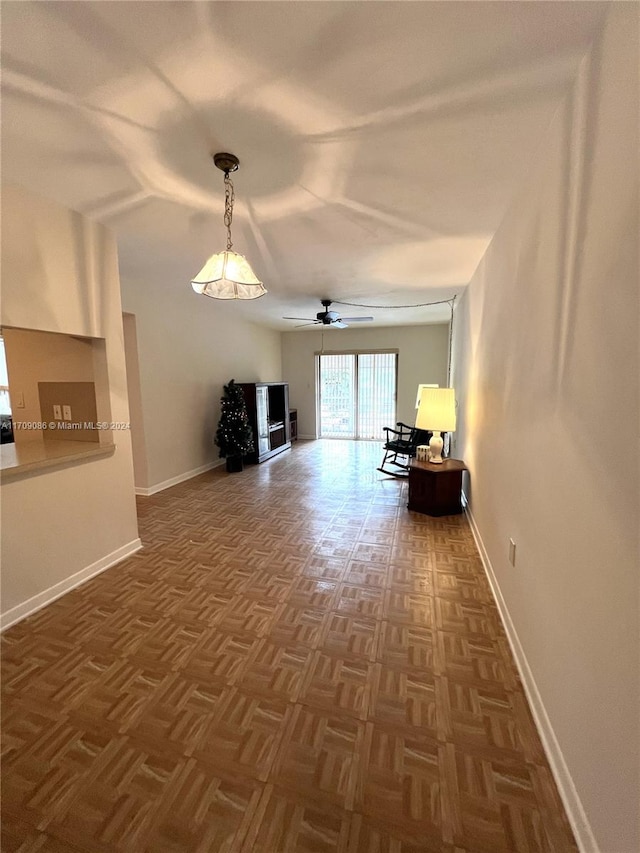 hall with dark parquet flooring