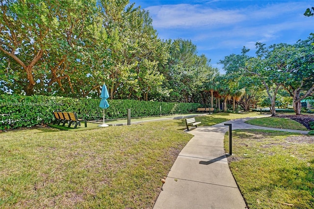 view of community featuring a lawn