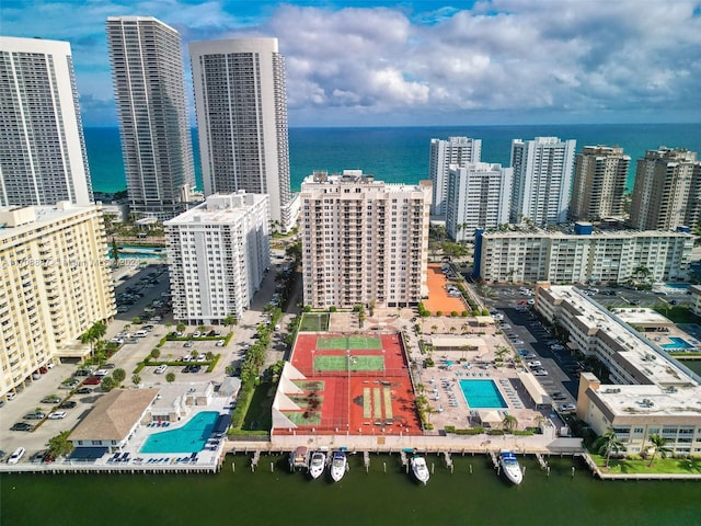 aerial view with a water view