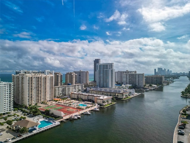 bird's eye view featuring a water view