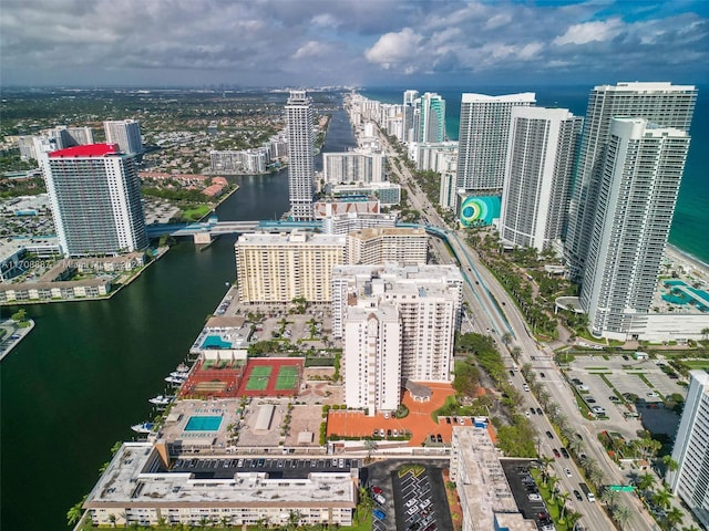 drone / aerial view featuring a water view