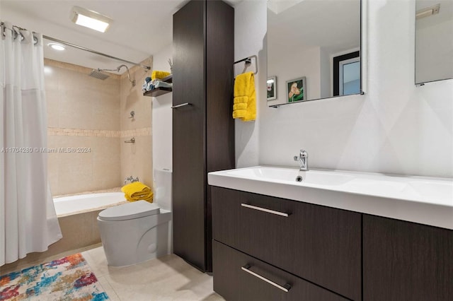 full bathroom with tile patterned flooring, vanity, toilet, and shower / tub combo