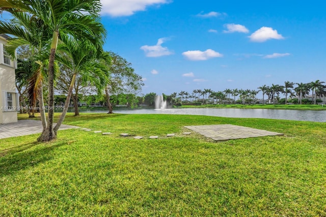 view of yard with a water view