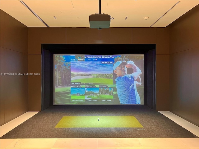 recreation room with golf simulator