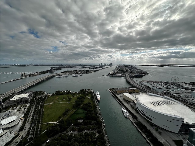 aerial view with a water view