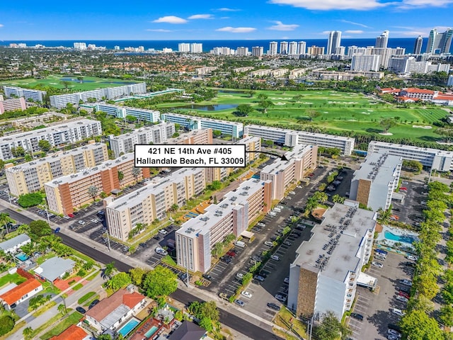 421 NE 14th Ave Unit 405, Hallandale Beach, FL 33009 - aerial view of a nearby body of water, city skyline, and a golf club