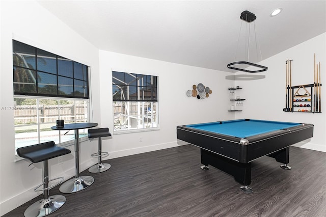 game room featuring dark hardwood / wood-style flooring and pool table