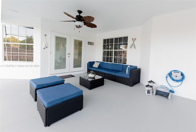 view of patio featuring an outdoor living space and french doors