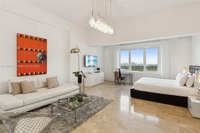 bedroom featuring tile patterned flooring