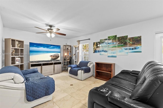 living room with ceiling fan