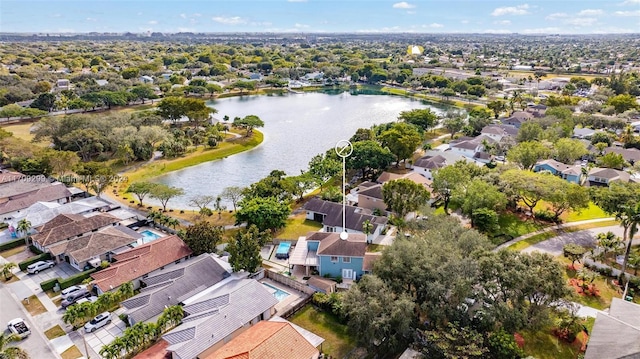 aerial view featuring a water view