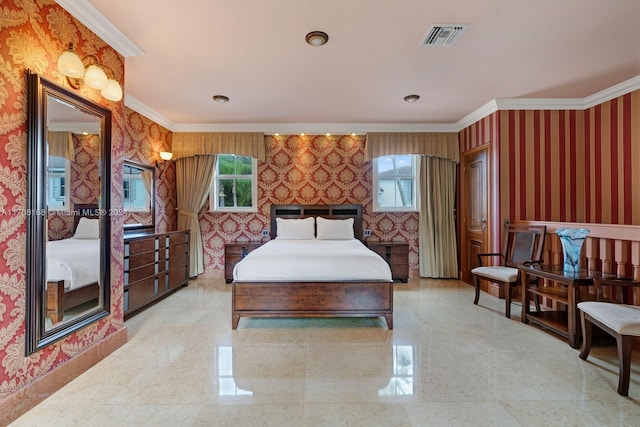 bedroom with ornamental molding