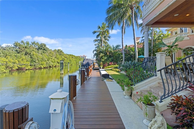 dock area featuring a water view