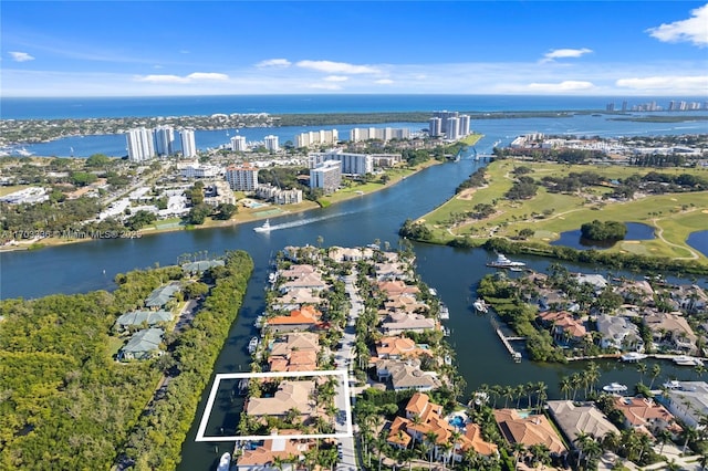 aerial view with a water view