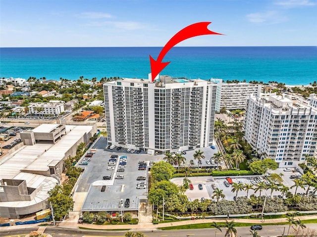 aerial view featuring a water view