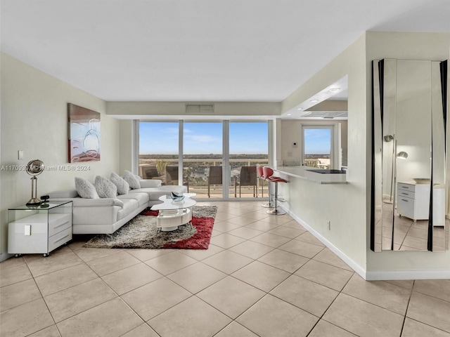 tiled living room with a wealth of natural light