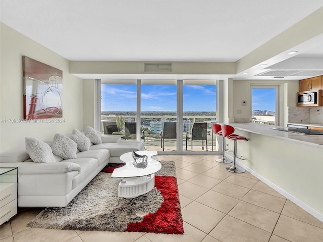 view of tiled living room