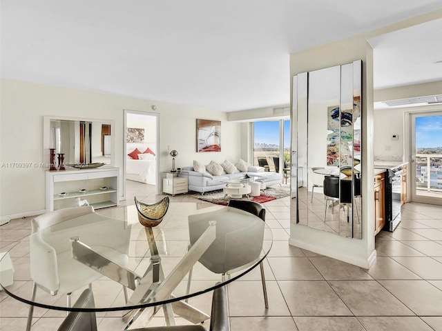 living room featuring light tile patterned flooring